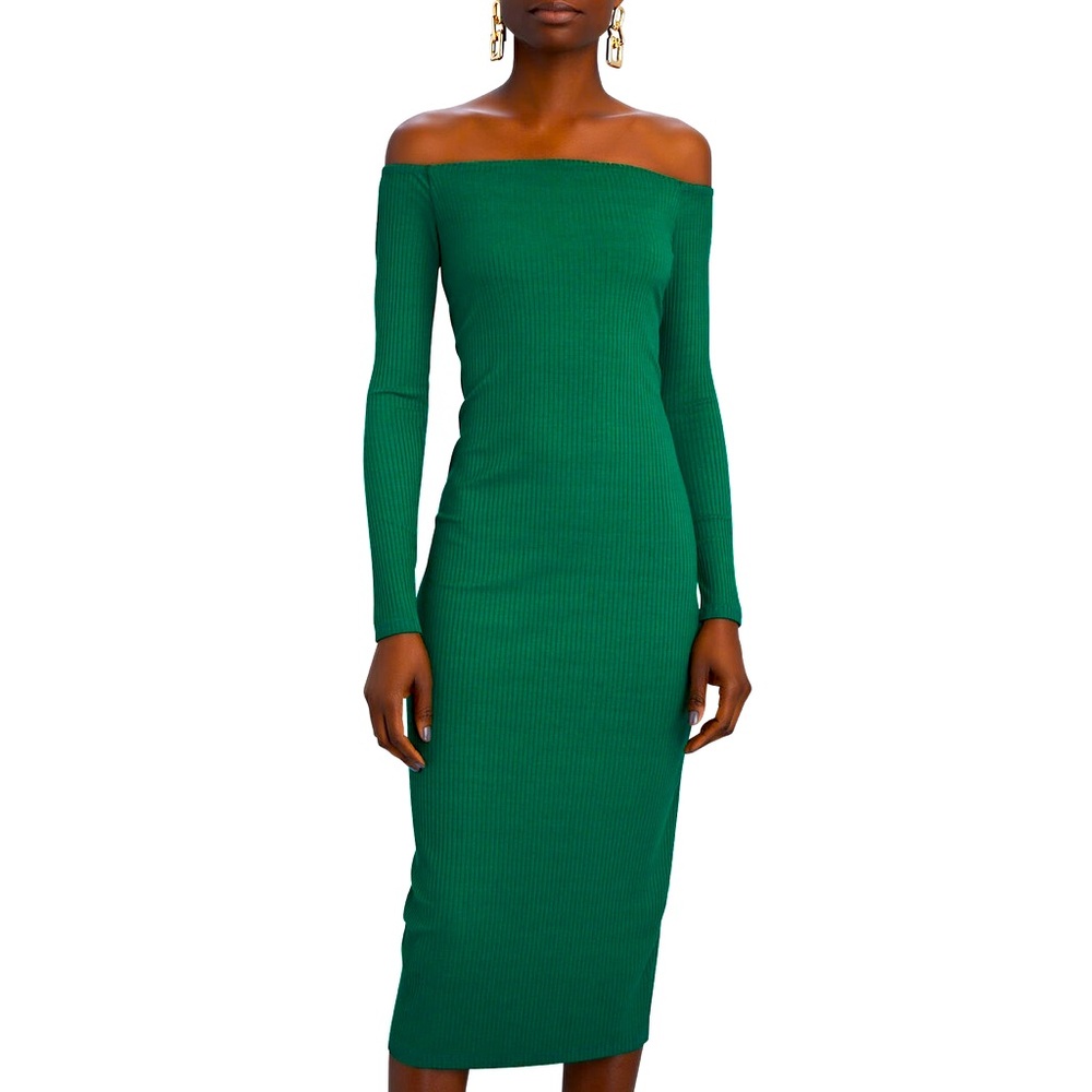 ENZA COSTA Off-The-Shoulder Midi Dress Green Size Small